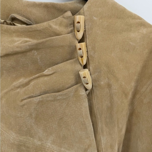 Terry Lewis Tan Suede Leather Fringe Poncho Cape Toggle Button Missy - Picture 5 of 8